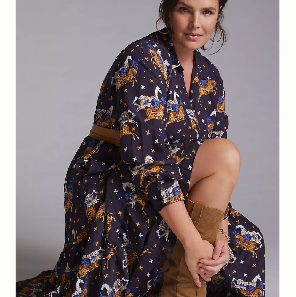 Anthropologie Tiered Maxi Shirtdress Size 1X